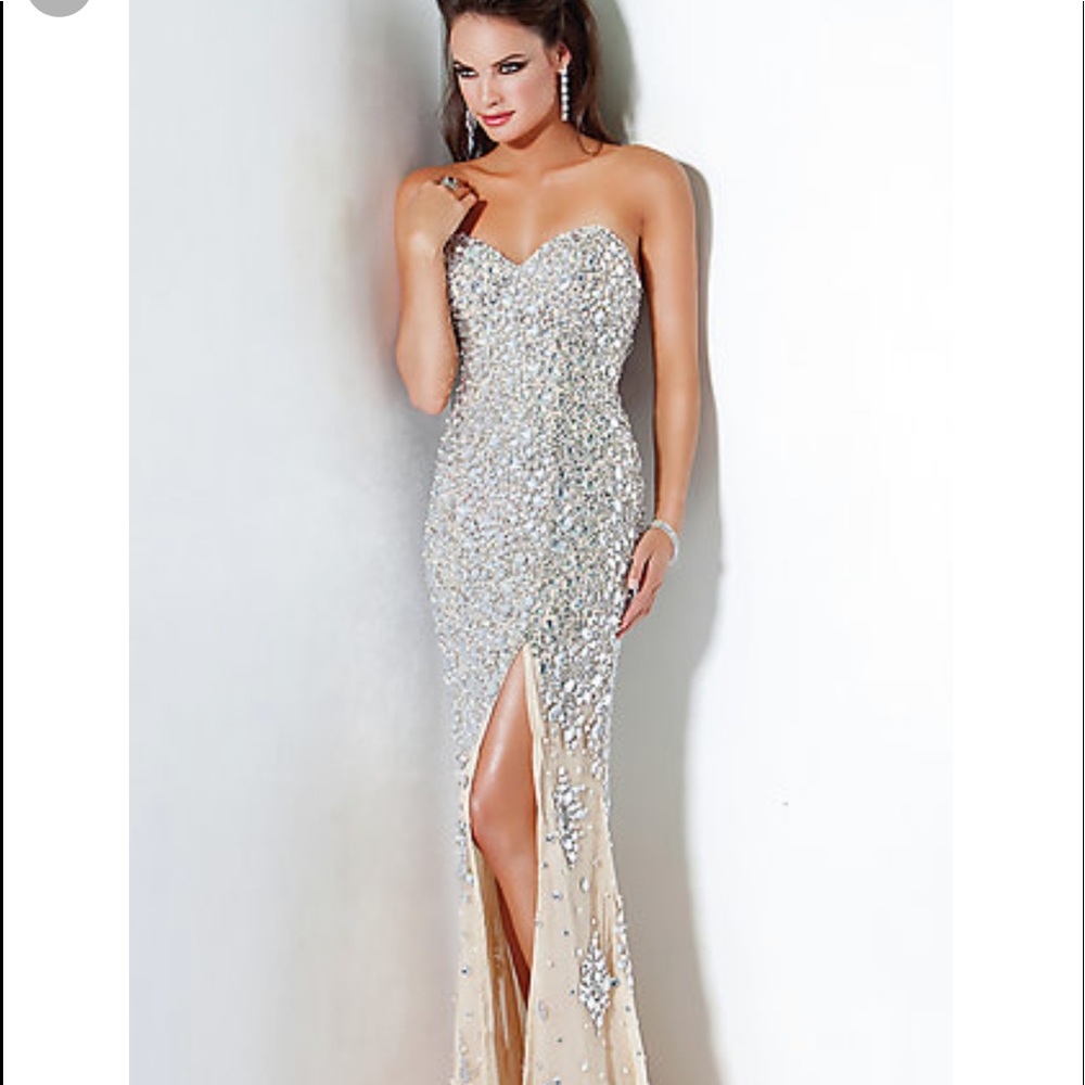 New Jovani silver nude sequins diamond dress💎